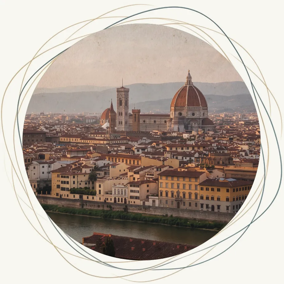 Veduta panoramica di Firenze con il Duomo e il fiume Arno in primo piano